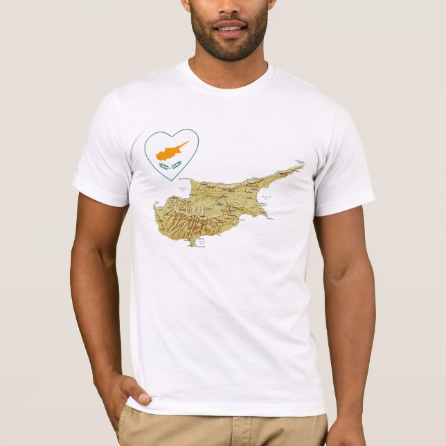 Cyprus Flag Heart and Map T-Shirt (Front)