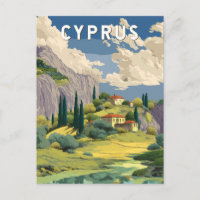 Cyprus Illustration Travel Art Vintage