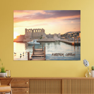 Cyprus Kyrenia Watercolor Sketch with Yacht Canvas Print