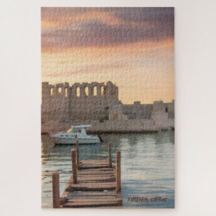 Cyprus Kyrenia Watercolor Sketch with Yacht Jigsaw Puzzle