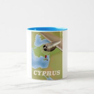 Cyprus map vintage travel poster Two-Tone coffee mug