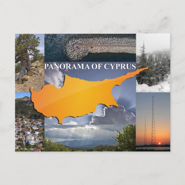 Cyprus postcard panorama island sunset tree mounta (Front)