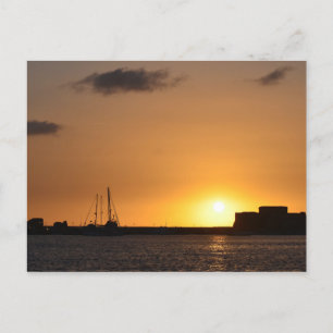 Cyprus Sunset Paphos Castle Postcard