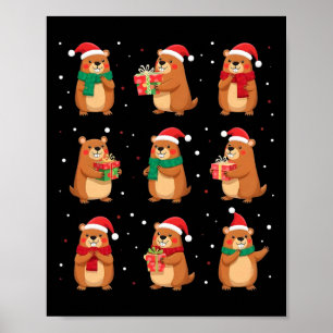 Cypybaras Christmas Santa Hat Funny Cypybara Lover Poster