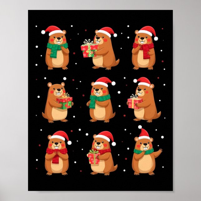 Cypybaras Christmas Santa Hat Funny Cypybara Lover Poster (Front)