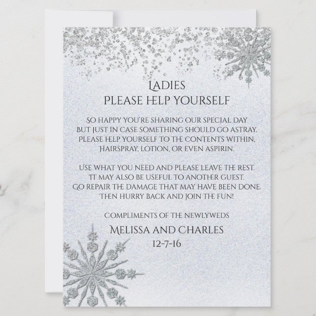 Cyrstal Snowflakes Wedding Basket Sign (Front)