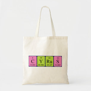 Cyrus periodic table name tote bag