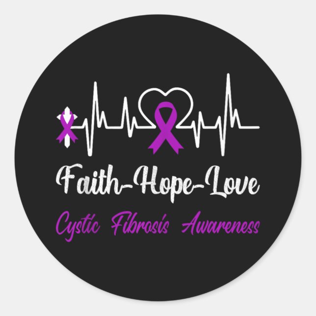 Cystic Fibrosis Awareness Heartbeat Christian Cros Classic Round Sticker (Front)