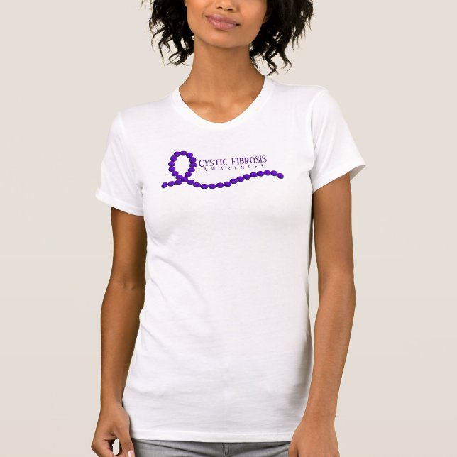Cystic Fibrosis Awareness Purple Ribbon Beads T-Shirt (Front)