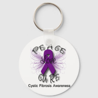 Cystic Fibrosis Peace Love Cure Butterfly 2 Key Ring