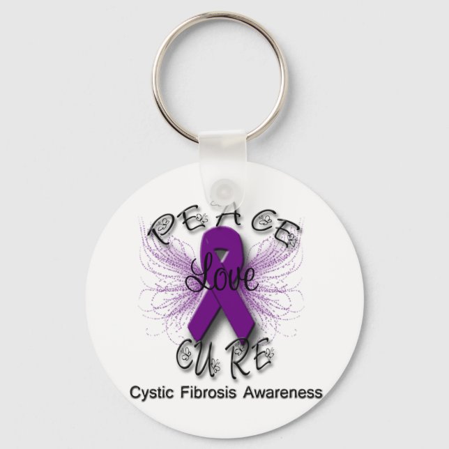 Cystic Fibrosis Peace Love Cure Butterfly 2 Key Ring (Front)