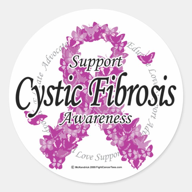 Cystic Fibrosis Ribbon of Butterflies Classic Round Sticker (Front)