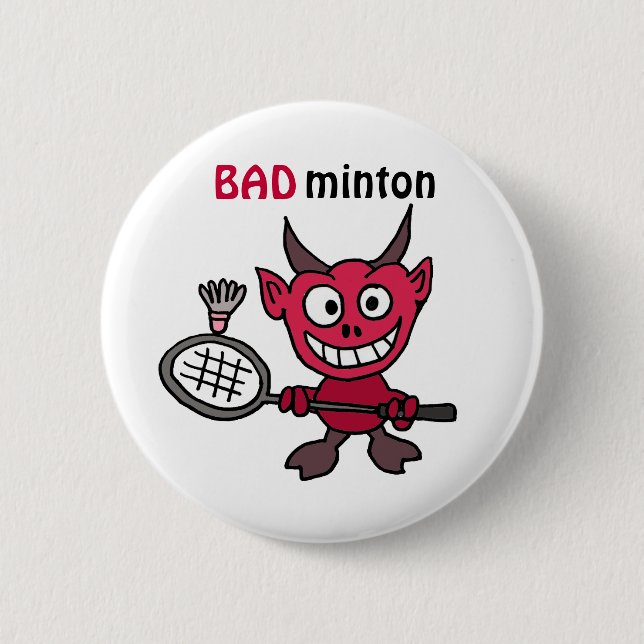 CZ- Devil Playing BADminton Cartoon 6 Cm Round Badge (Front)