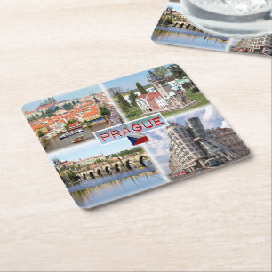 CZ Prague - Castle Old Town Hall - Charles Bridge Square Paper Coaster