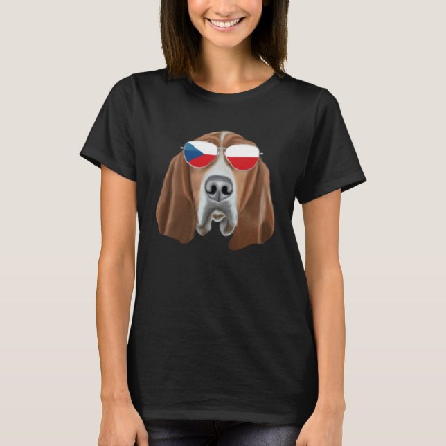 Czech Flag Basset Hound Dog Czech Republic Pocket T-Shirt (Front)
