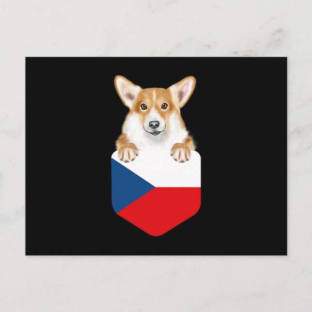 Czech Flag Pembroke Welsh Corgi Dog In Pocket Postcard (Front)