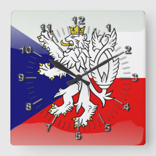 Czech glossy flag square wall clock
