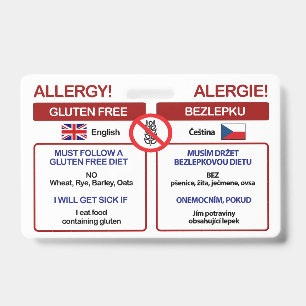 CZECH Gluten Free Travel Card   Allergy Badge ID Badge