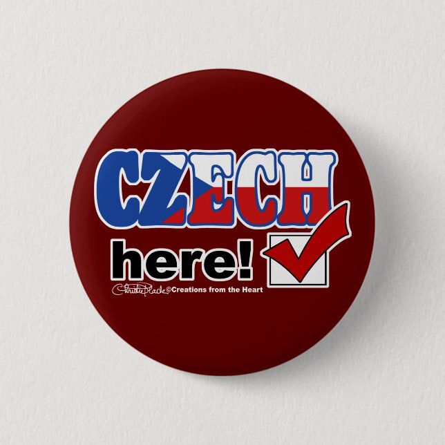 Czech Here (Dark) 6 Cm Round Badge (Front)