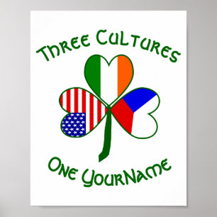 Czech Ireland Usa Shamrock Flag Personalized T Shi Poster
