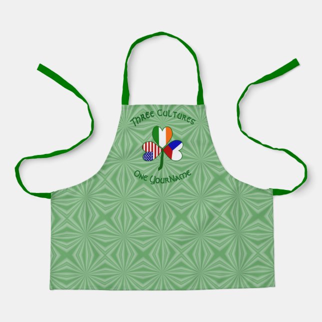 Czech Irish American Flags Shamrock Personalised  Apron (Front)