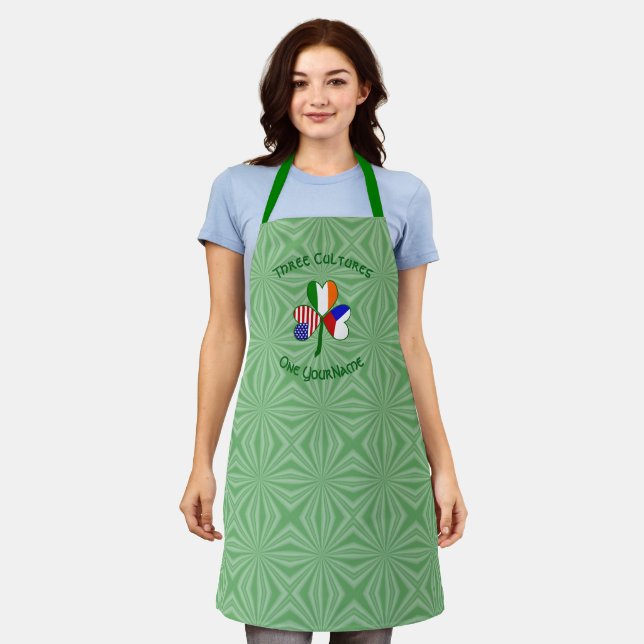 Czech Irish American Flags Shamrock Personalised  Apron (Worn)