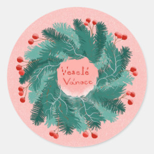 Czech Merry Christmas wreath Classic Round Sticker