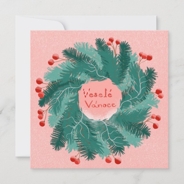 Czech Merry Christmas wreath Invitation (Front)