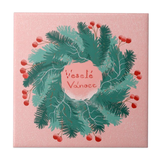 Czech Merry Christmas wreath Tile (Front)