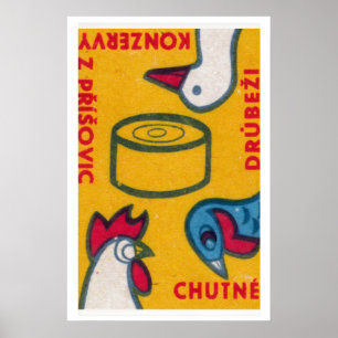 Czech Poultry Matchbox Art Print, Vintage Folk Art Poster