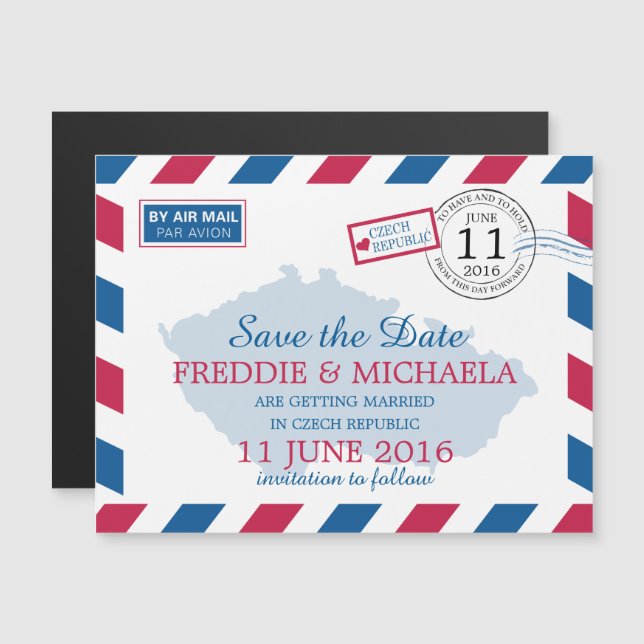 Czech Republic Airmail | Save the Date Magnetic Invitation (Front/Back)