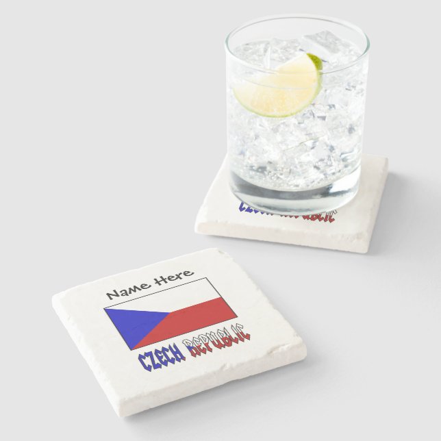 Czech Republic and Czech Flag Personalised  Stone Coaster (Side)