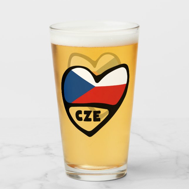 Czech Republic Country Code Flag Heart, CZE Glass (Front Filled)