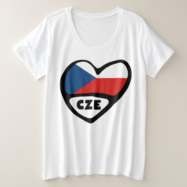 Czech Republic Country Code Flag Heart, CZE Plus Size T-Shirt (Design Front)