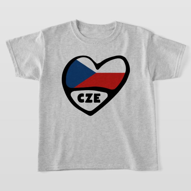 Czech Republic Country Code Flag Heart, CZE T-Shirt (Laydown)