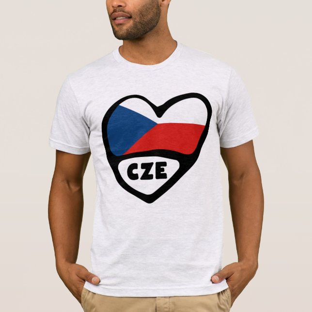 Czech Republic Country Code Flag Heart, CZE T-Shirt (Front)