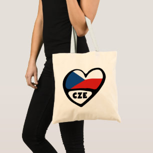 Czech Republic Country Code Flag Heart, CZE Tote Bag