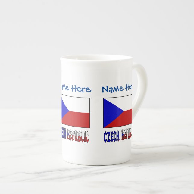 Czech Republic Czechia Flag Blue Personalisation  Bone China Mug (Front Right)