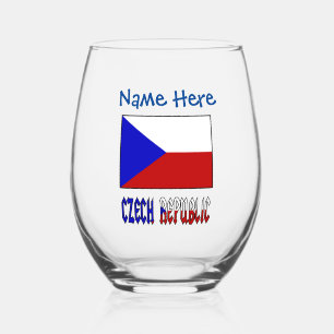 Czech Republic Czechia Flag Blue Personalisation  Stemless Wine Glass