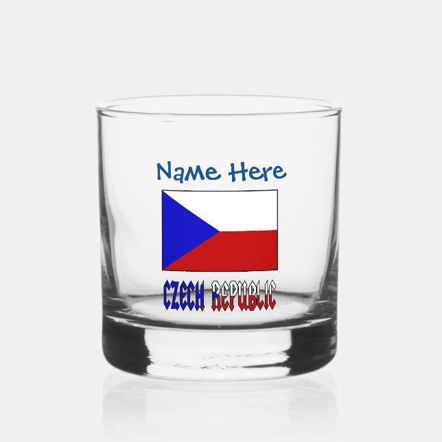 Czech Republic Czechia Flag Blue Personalisation  Whiskey Glass (Front)