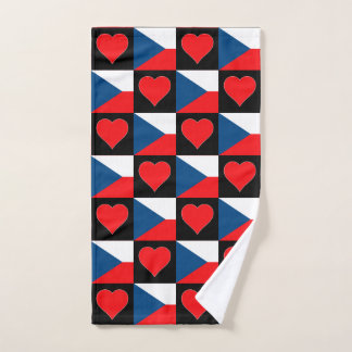 Czech Republic Flag and Heart Pattern Czech Pride Hand Towel