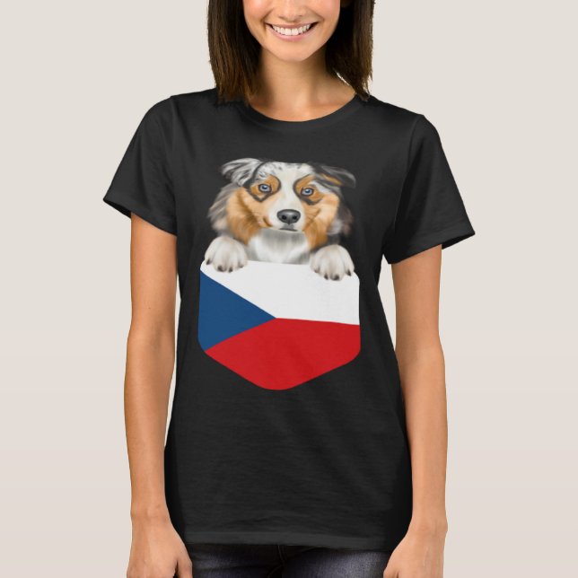 Czech Republic Flag Australian Shepherd Dog In Poc T-Shirt (Front)