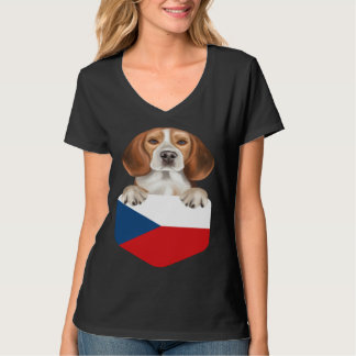 Czech Republic Flag Beagle Dog In Pocket T-Shirt