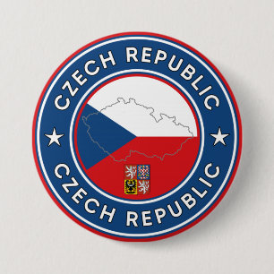 Czech Republic Flag, Map & Emblem 7.5 Cm Round Badge