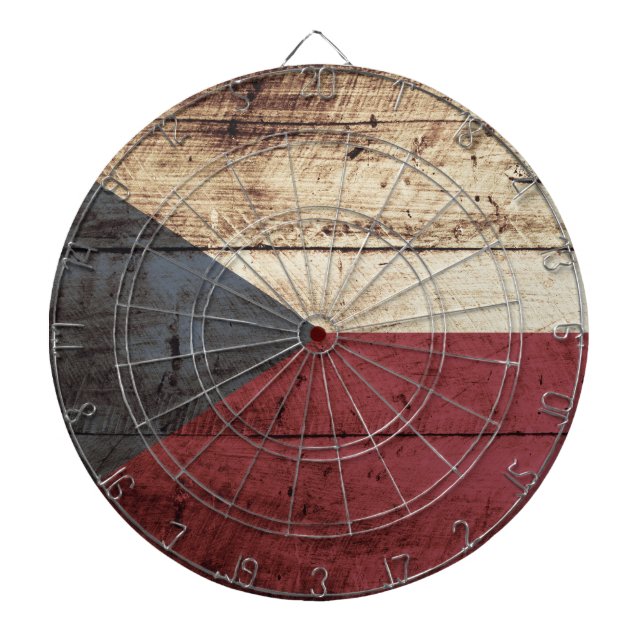 Czech Republic Flag on Old Wood Grain Dartboard (Front)