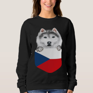 Czech Republic Flag Siberian Husky Dog In Pocket Sweatshirt