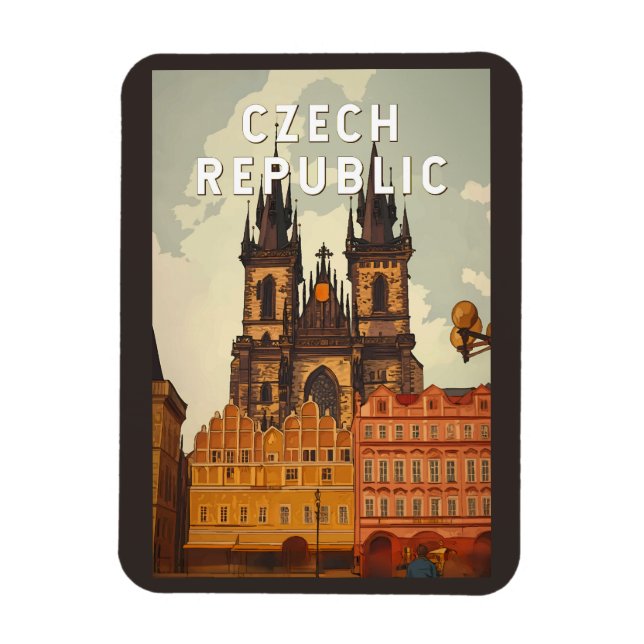 Czech Republic Illustration Travel Art Vintage Magnet (Vertical)