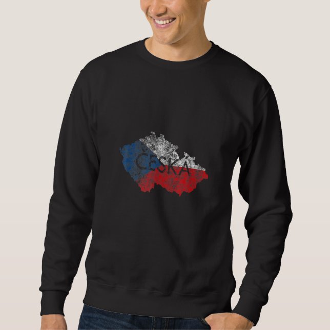 Czech Republic Map and Flag Souvenir  Distressed C Sweatshirt (Front)