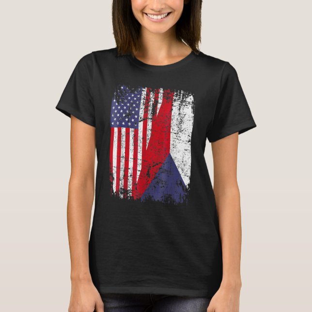 CZECH REPUBLIC ROOTS Half American Flag CZECH T-Shirt (Front)