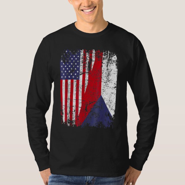CZECH REPUBLIC ROOTS Half American Flag CZECH T-Shirt (Front)
